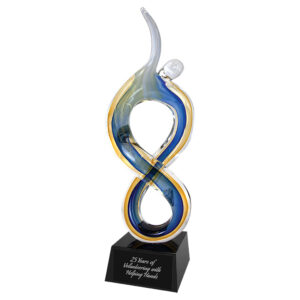 Art Glass Award - 17" Solo Figure Rising - Blue Gold