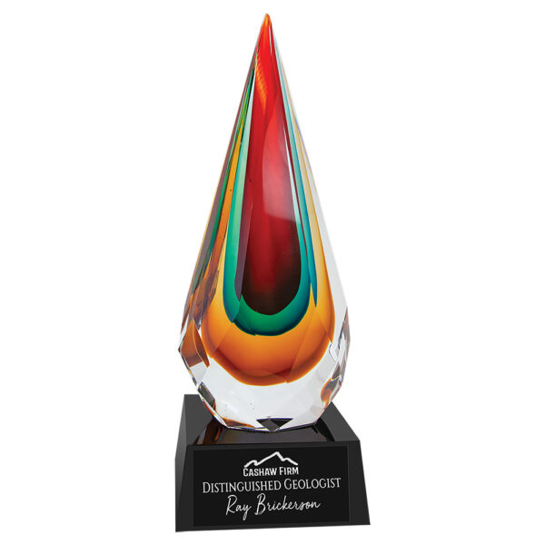 Art Glass Award - 12" Faceted Rain Drop - Multi Black